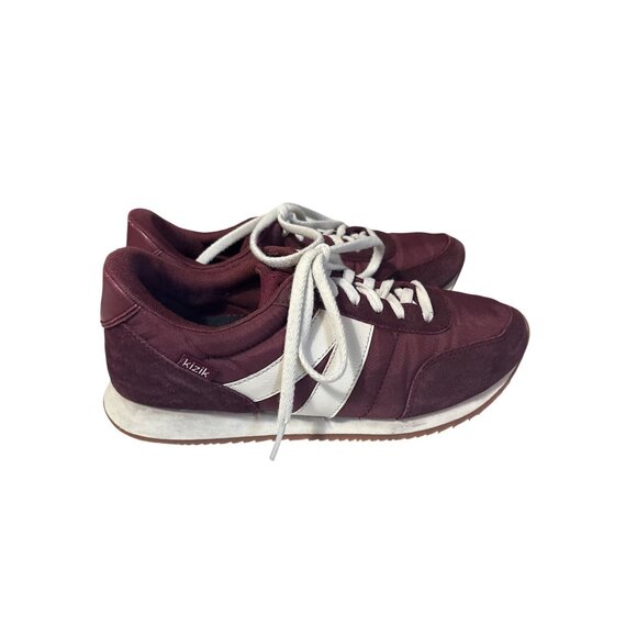 Kizik Burgundy & White Suede & Nylon Lace-Up Sneakers 9 - Picture 1 of 7